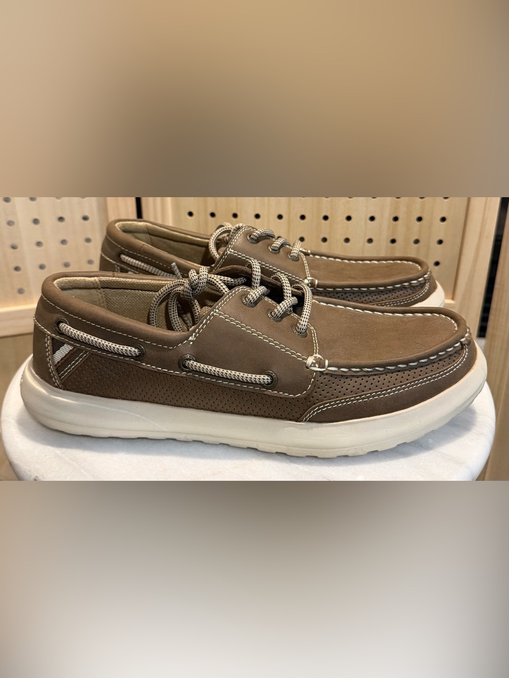 Margaritaville Men's Brown Boat Shoes with Contrast White Sole